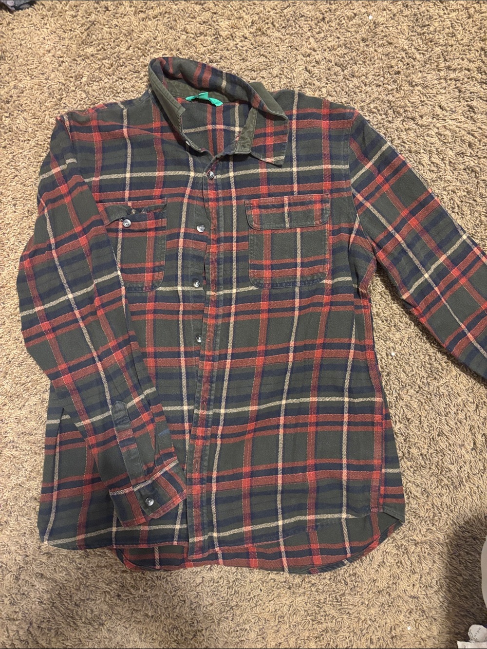Men's Plaid Button-Up Shirt - Green & Red